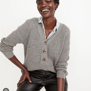 Madewell Lyle Ribbed Henley Sweater in Heather Gray size XS